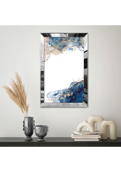 Gümüş Aynalı Pleksi Çerçeveli Mavi ve Altın Renkli Soyut Tasarım Tablosu fiyatları