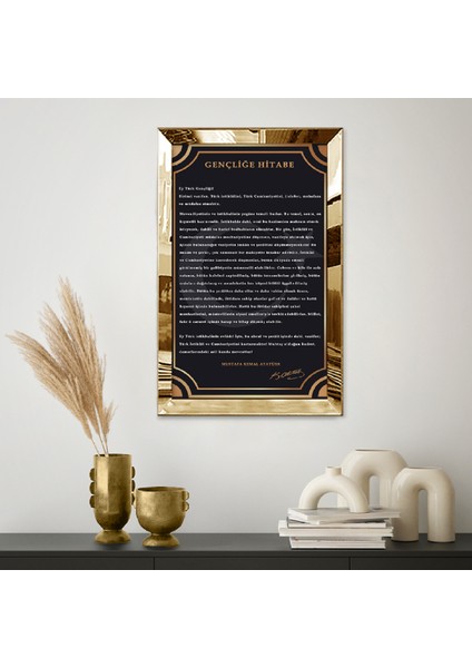 Gold Aynalı Pleksi Çerçeveli Mustafa Kemal Atatürk Gençliğe Hitabesi li Baskı Tablo fiyatları