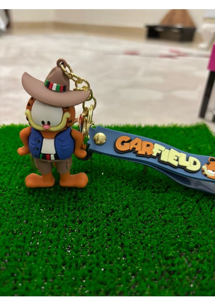 Lüx Model Garfield Cowboy Şapkalı Figürü Anahtarlık Aksesuar Çanta Süsü Silikon 3D Aksiyon Figürü