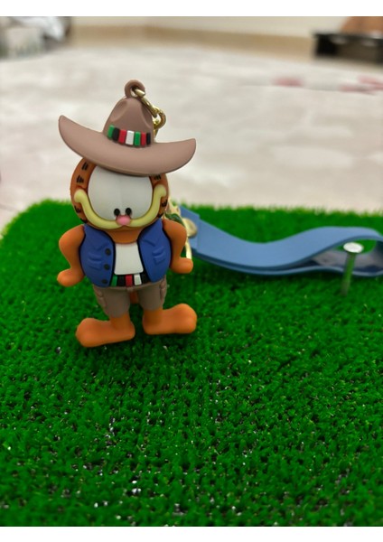 Lüx Model Garfield Cowboy Şapkalı Figürü Anahtarlık Aksesuar Çanta Süsü Silikon 3D Aksiyon Figürü