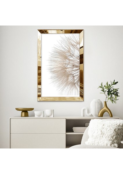Gold Aynalı Pleksi Çerçeveli Modern Altın Sarısı Beyaz Minimal Soyut Çizim Tablo