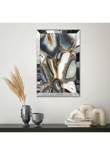 Gümüş Aynalı Pleksi Çerçeveli Modern Siyah Beyaz Gri Mermer Desenli Soyut Çizim Tablo fiyatları