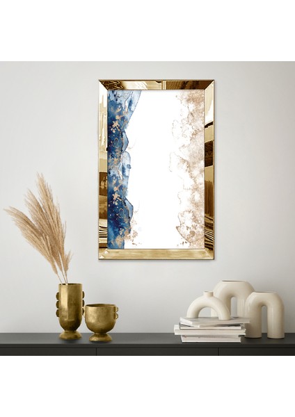 Gold Aynalı Pleksi Çerçeveli Ortası Beyaz Renkli Suluboya Tarzında Soyut Tasarım Tablosu fiyatları