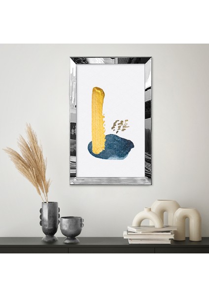 Gümüş Aynalı Pleksi Çerçeveli Mavi ve Altın Renkli Desenli Şekiller Tablosu fiyatları