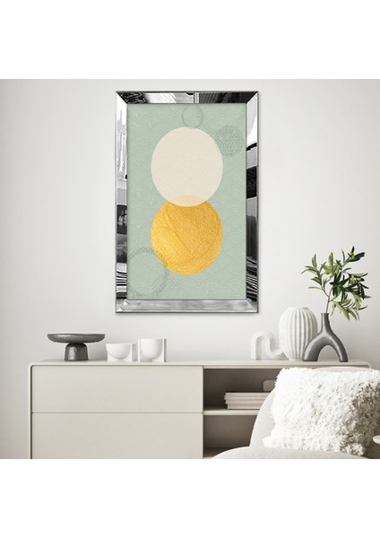 Gümüş Aynalı Pleksi Çerçeveli Desenli Güneş ve Ay Soyut Tasarım Tablosu
