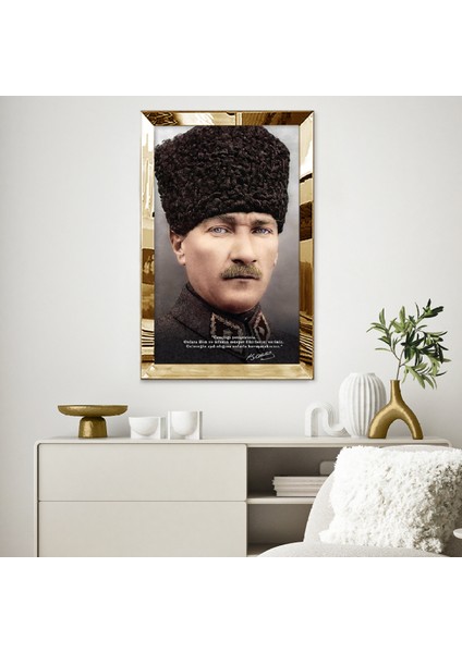 Gold Aynalı Pleksi Çerçeveli Gençliği Yetiştiriniz Sözlü Mustafa Kemal Atatürk li Baskı Tablo