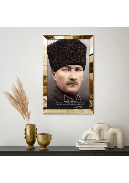 Gold Aynalı Pleksi Çerçeveli Gençliği Yetiştiriniz Sözlü Mustafa Kemal Atatürk li Baskı Tablo fiyatları