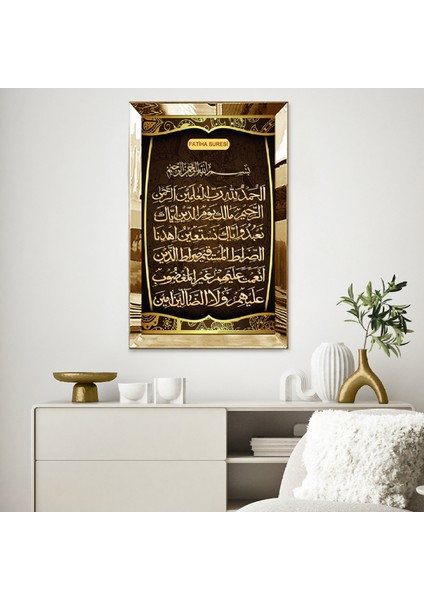 Gold Aynalı Pleksi Çerçeveli Arapça Fatiha Suresi Tablosu