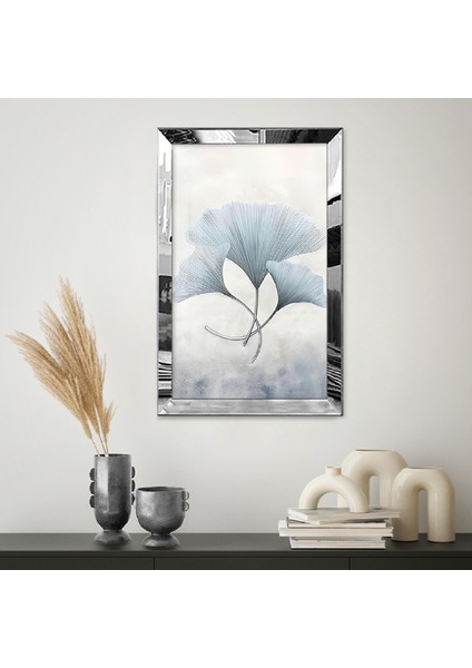 Gümüş Aynalı Pleksi Çerçeveli Minimalist Beyaz Yapraklı Soyut Çizim Tablo fiyatları