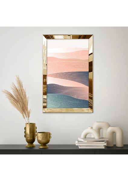Gold Aynalı Pleksi Çerçeveli Pembe ve Mavi Renkli Çizgili Soyut Tasarım Tablosu fiyatları
