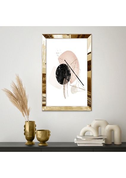 Gold Aynalı Pleksi Çerçeveli Pembe ve Siyah Geometrik Sanat Tablosu fiyatları