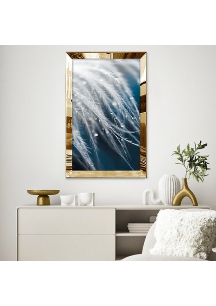 Gold Aynalı Pleksi Çerçeveli Yağmur Damlalı Tüyler Kış Tablo