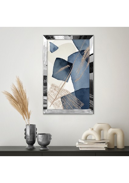 Gümüş Aynalı Pleksi Çerçeveli Mavi Şekilli Soyut Tasarım Tablosu fiyatları