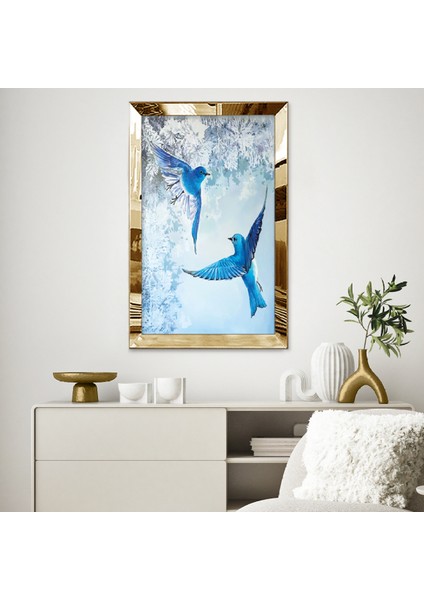 Gold Aynalı Pleksi Çerçeveli Mavi Arı Kuşu Tablosu