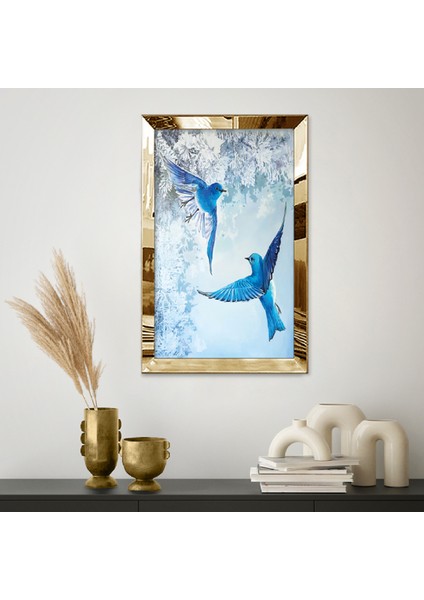 Gold Aynalı Pleksi Çerçeveli Mavi Arı Kuşu Tablosu fiyatları
