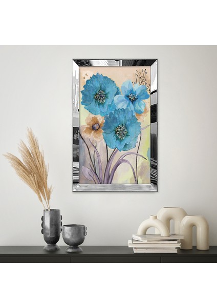 Gümüş Aynalı Pleksi Çerçeveli Mavi Renkli Büyük Çiçekler Tablosu fiyatları