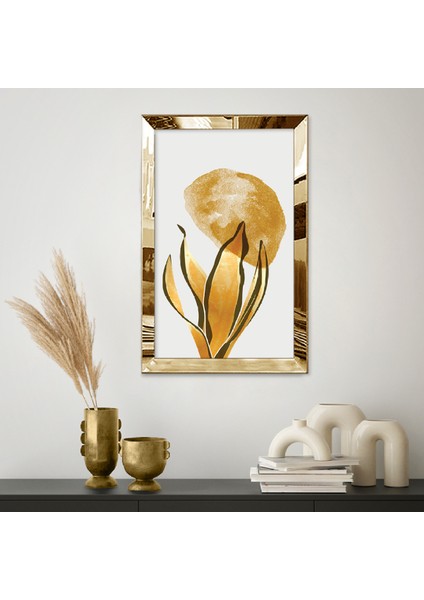 Gold Aynalı Pleksi Çerçeveli Minimal Altın Renkli Yaprak Tablosu fiyatları