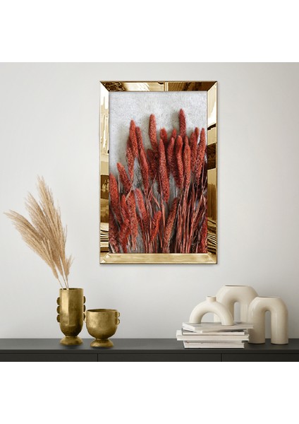 Gold Aynalı Pleksi Çerçeveli Kırmızı Kuru Otlar Tablosu fiyatları