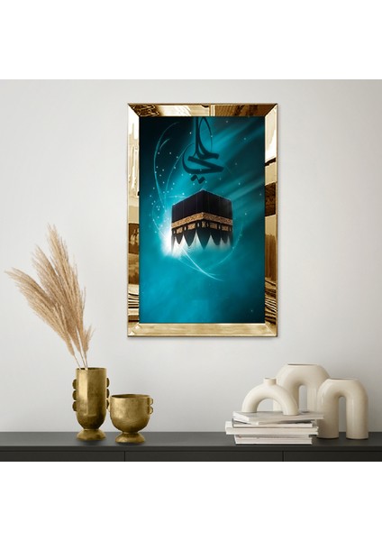 Gold Aynalı Pleksi Çerçeveli Modern Mavi Beyaz Siyah Kabe Desenli Çizim Tablo fiyatları