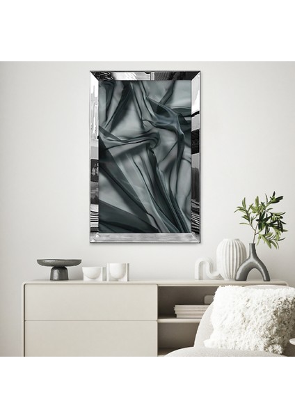Gümüş Aynalı Pleksi Çerçeveli Estetik Tarzda Siyah Tül Tablosu