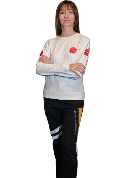 112UZUN Kollu Beyaz Renk Sweat Unisex Modeli