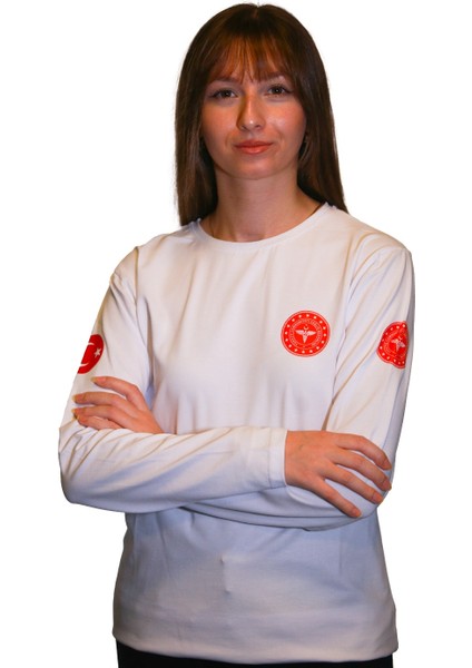 112UZUN Kollu Beyaz Renk Sweat Unisex Modeli