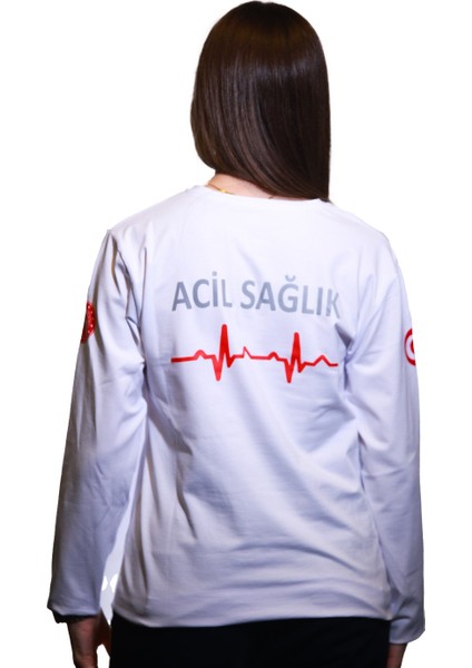 112UZUN Kollu Beyaz Renk Sweat Unisex Modeli