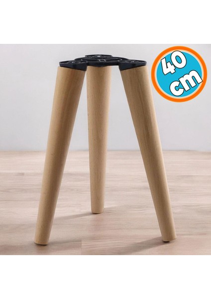 3'lü Ayak Takımı 40 cm - Ahşap Sehpa Zigon Puf Tabure Ayağı + Bağlantı Aparatı