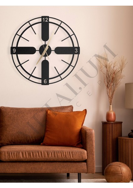 Dekoratif Sessiz Siyah Metal Duvar Saati 60X60CM