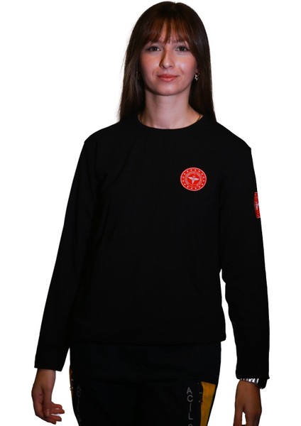 112 Uzun Kollu Siyah Renk Sweat Unisex Modeli