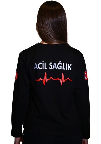 112 Uzun Kollu Siyah Renk Sweat Unisex Modeli