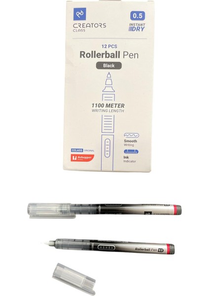 Creators Rollerball 0,5 Siyah Iğne Uçlu Kalem 12 'li Paket 1100 Metre Yazma Uzunluğu