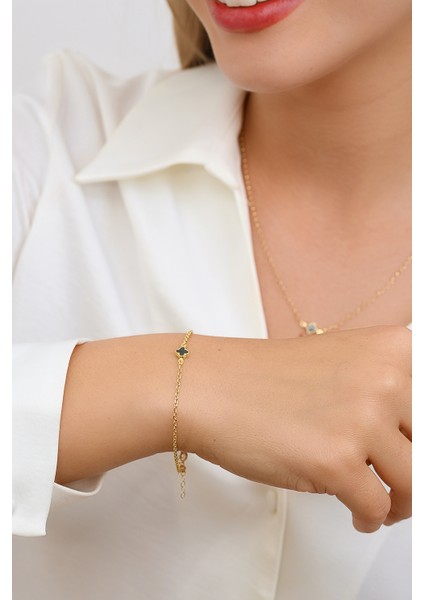 Altınkesesi 14 Ayar Altın Siyah Yoncalı Bileklik modelleri