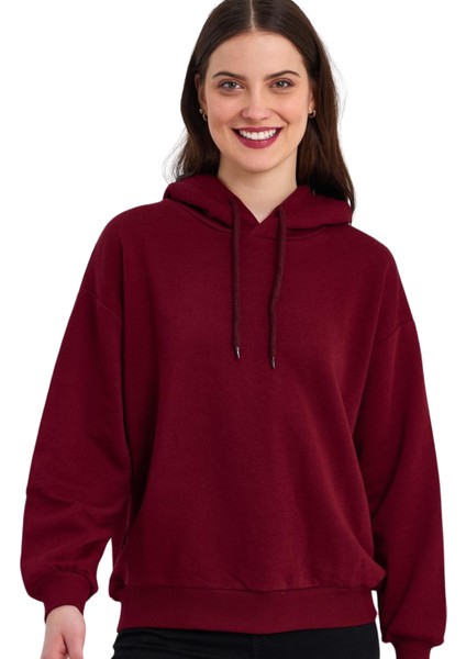 Kadın Şardonsuz Kapüşonlu Oversize Sweat