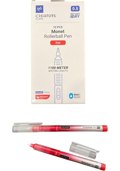 Creators Rollerball 0,5 Kırmızı Iğne Uçlu Kalem 12 'li Paket 1100 Metre Yazma Uzunluğu