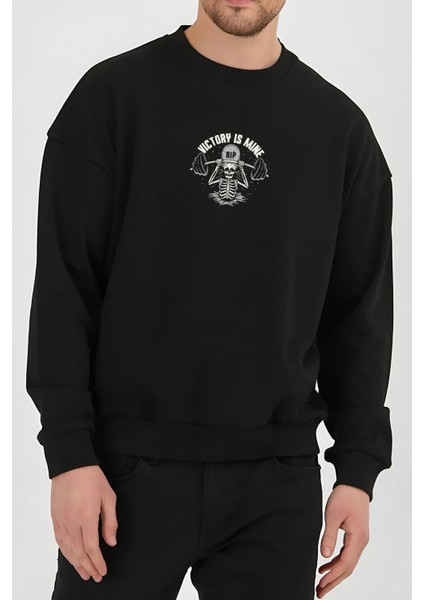Sporcu Kuru Kafa Baskılı Siyah Unisex Kadın Erkek Pamuklu Sweatshirt CU366