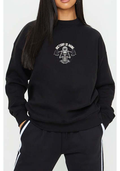 Sporcu Kuru Kafa Baskılı Siyah Unisex Kadın Erkek Pamuklu Sweatshirt CU366