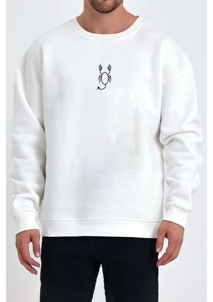 Scorpio Akrep Burç Baskılı Beyaz Unisex Kadın Erkek Pamuklu Sweatshirt CU375