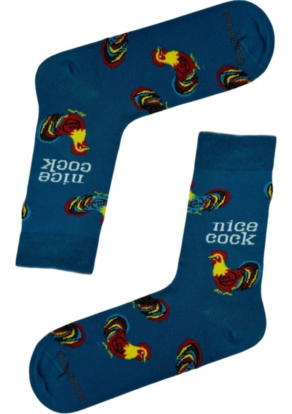 Nice Cock Yazılı Horoz Desenli Soket Çorap
