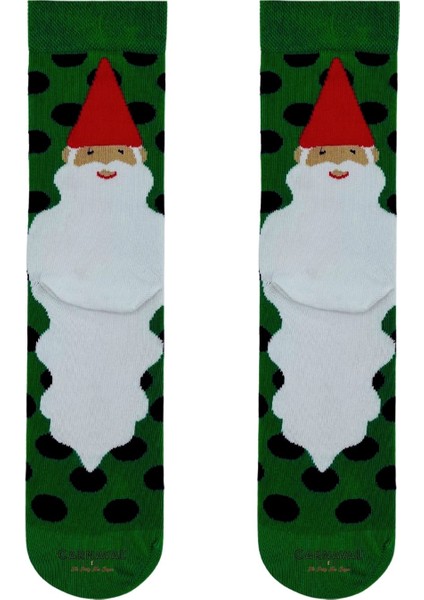 Noel Baba Desenli Yeşil Renkli Soket Çorap