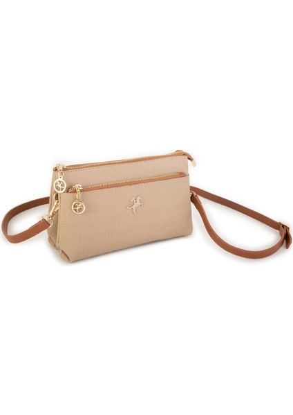 Kadın Çapraz ve Clutch Çanta Bilek ve Çapraz Askılı Kum Taba Gofraj (24X15 Cm)