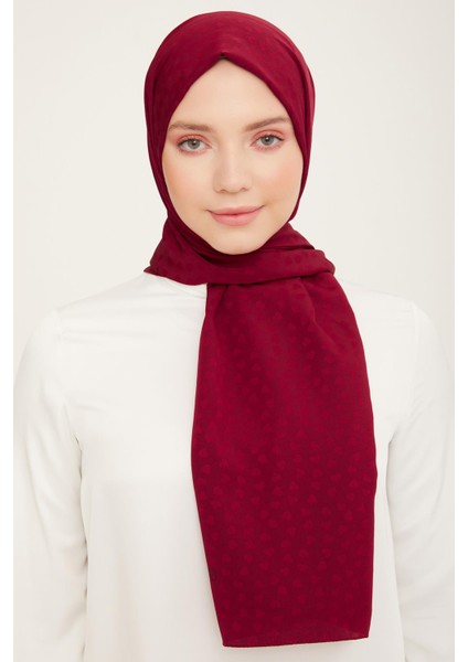 Jakarlı Kalp Detaylı Şal Bordo