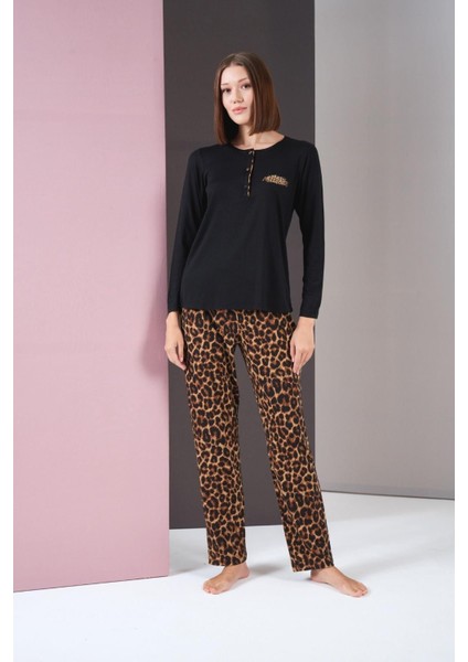 Pijama Kadın Patlı Leopar Desenli Pijama Takım