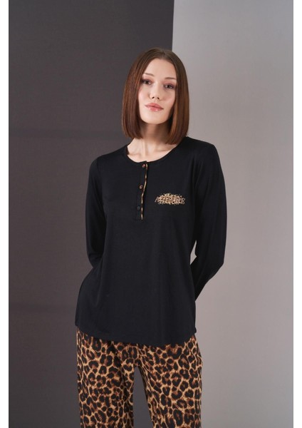 Pijama Kadın Patlı Leopar Desenli Pijama Takım indirimleri