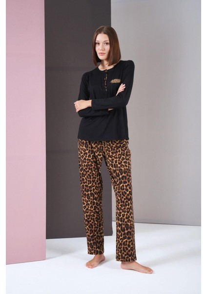 Pijama Kadın Patlı Leopar Desenli Pijama Takım