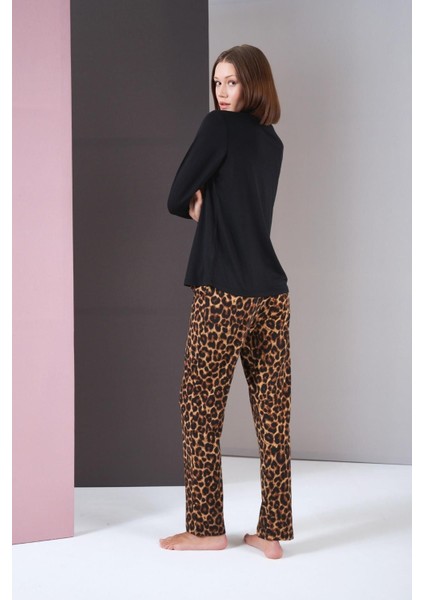 Pijama Kadın Patlı Leopar Desenli Pijama Takım