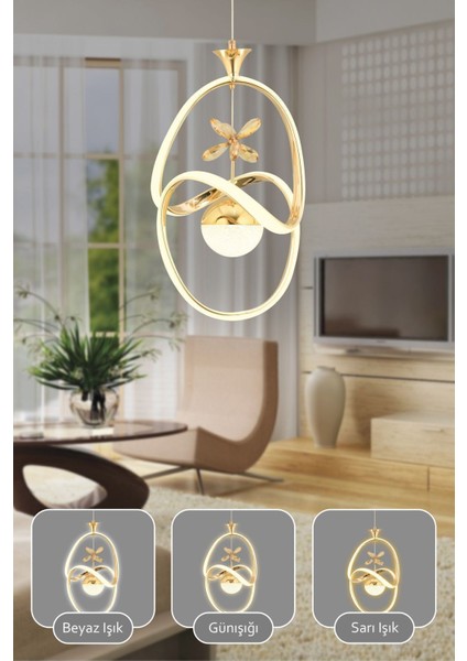 Stella Kumandalı 3 Renk Işık Özellikli Modern Gold Kaplama Sarkıt LED Avize Salon Avize