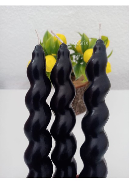 Qosri x 3'lü Siyah Italyan Burgulu Şamdan Soya Mumu Doğal Kokulu Uzun Çubuk Konik Burgu Spiral Mum Dekoratif modelleri