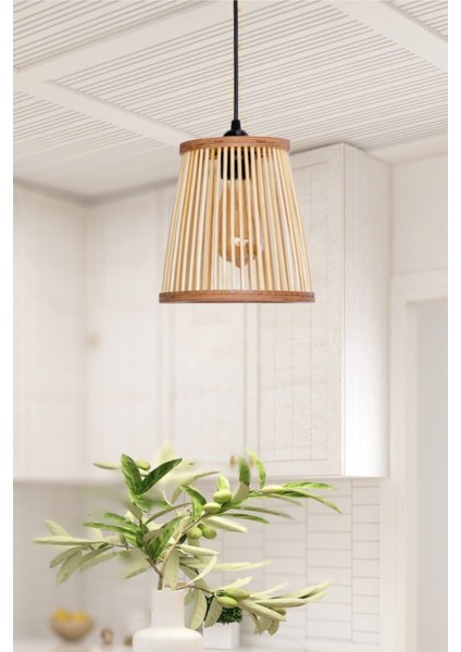 Rustik Serisi Ayder Bambu Ahşap Sarkıt Avize 20 cm