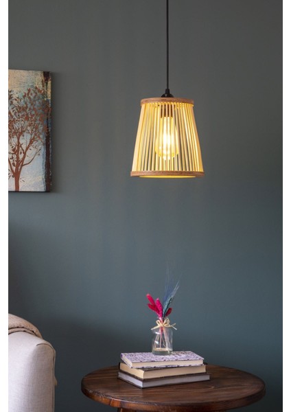 Rustik Serisi Ayder Bambu Ahşap Sarkıt Avize 20 cm modelleri